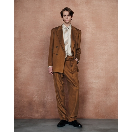 닥스맨 닥스 남성 브라운 사이드 어드저스트 원턱 울 셋업 팬츠  (DMPA5DF61W2)