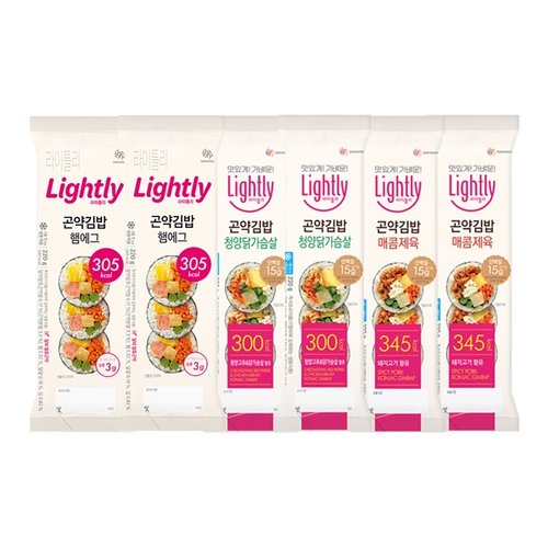 라이틀리 곤약김밥 220g 햄에그 2개 + 매콤제육 2개 + 청양닭가슴살 2개