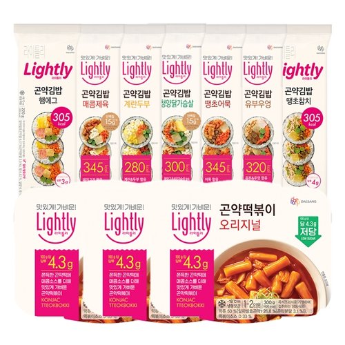 라이틀리 곤약김밥 220g 3개 + 곤약떡볶이 300g 3개/선택/제육/햄에그/계란두부/닭가슴살 외