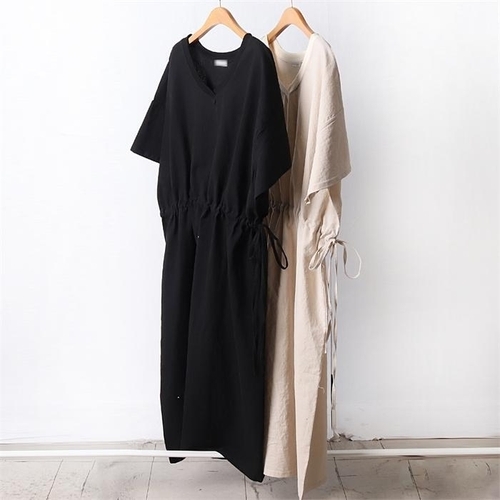 패션플러스 [강물처럼] 빅사이즈사랑해요 D938L206 셔링마끈브이넥원피스 RA (8704167A)