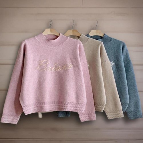 신상오픈런 |CDT9ABC|여성 블링 레터링 긴팔 니트 반목 루즈핏 비즈