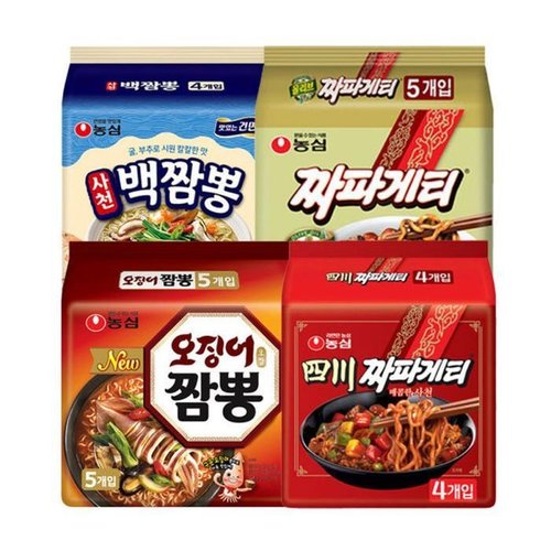 셀러허브 식품 짜파게티 5입+사천짜파게티 4입+오징어짬뽕 4입+사천백짬뽕 4입 총17개