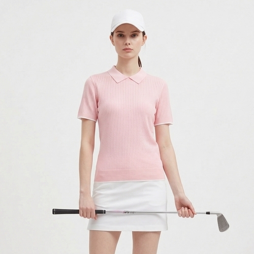 샵앤 여성 카라넥 펀칭 스판 반팔 골프 니트 티셔츠 SH-WKN-21149-핑크