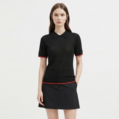 샵앤 여성 카라넥 펀칭 스판 반팔 골프 니트 티셔츠 SH-WKN-21149-블랙