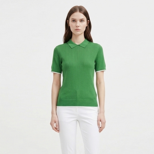 샵앤 여성 카라넥 펀칭 스판 반팔 골프 니트 티셔츠 SH-WKN-21149-그린