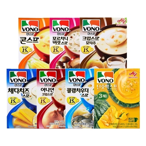 농심(주) 보노 스프 3P x 7종세트 (콘스프+버섯+체다치즈+크림+어니언+클램차우더+단호박)