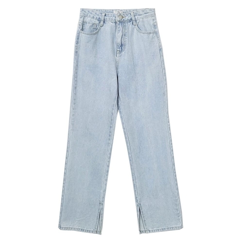 엄지척 여자 와이드핏 일자 청바지 끝단 트임 여름 긴청바지