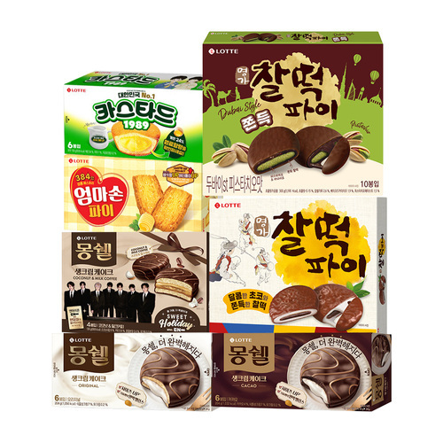 롯데웰푸드 신상 두쫀쿠 찰떡파이 외 6종 최대 9개 골라담기 몽쉘 카스타드 엄마손파이 등