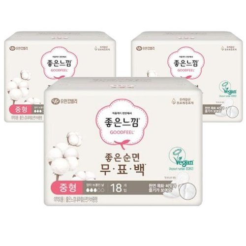 셀러허브 식품 [좋은느낌] 좋은느낌 좋은순면 무표백 생리대 중형 18Px3팩