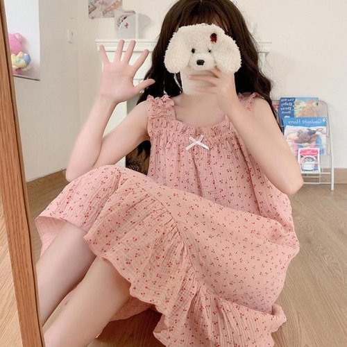 셀러허브 패션 [룽스_65]시원한 민소매 체리 롱 원피스 잠옷 홈웨어 (49805921)
