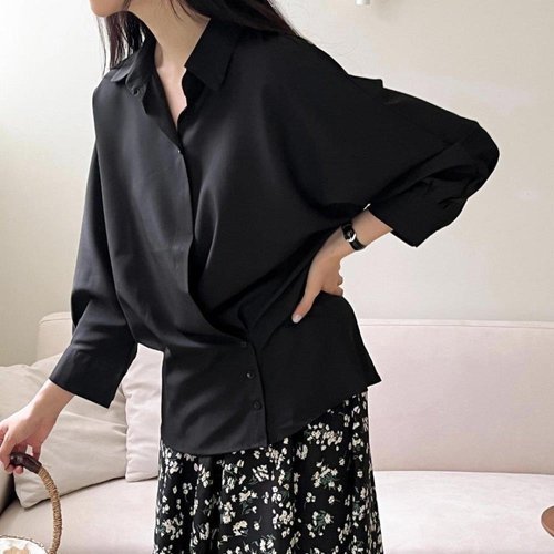 신상오픈런 |CDH3A98|블루종블라우스 아방가르드 셔링 무지셔츠 흰남방