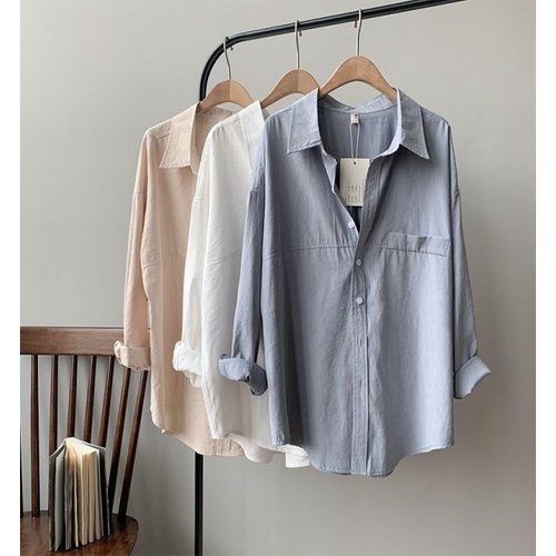 [패션플러스][드레스허그] 에이켄 린넨 긴팔 블라우스