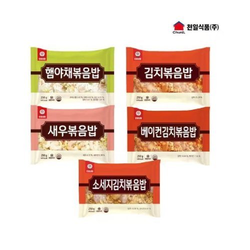 셀러허브 식품 천일식품 볶음밥 250g x 10개 (햄야채2봉+김치2봉+새우2봉+소세지김치2봉+베이컨김치2봉) 아이들간식 /J