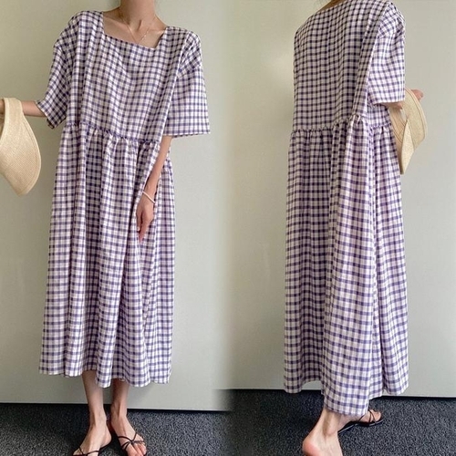 패션플러스 [강물처럼] 위쉬몰 TG 펌킨스퀘어체크원피스(P724H307) 빅사이즈 (10602483A)