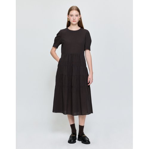 헤지스여성 헤지스 여성 [마지막수량/추가할인]라운드넥 체크 티어드 원피스 브라운  (HSDR5C702W2)